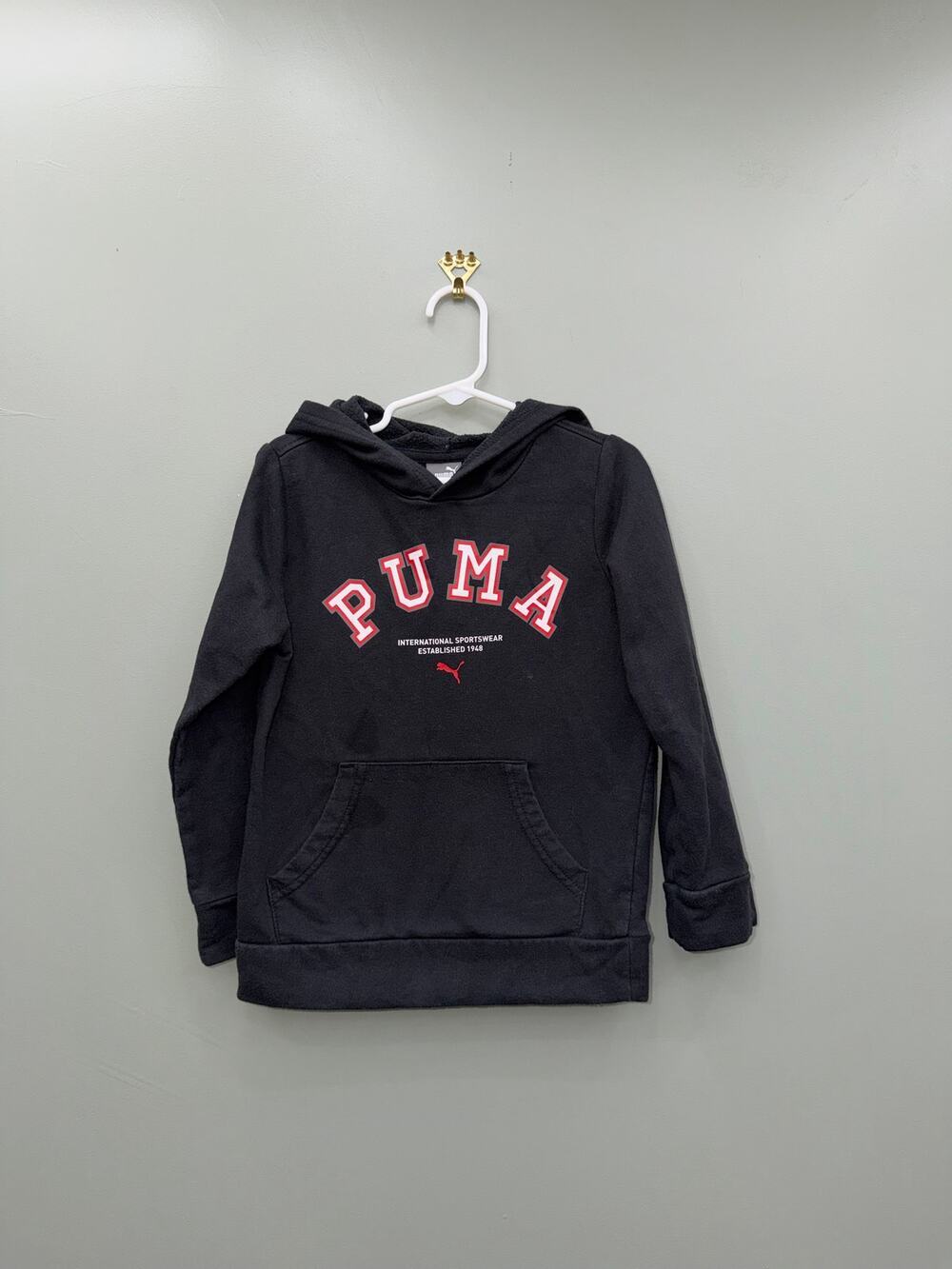 Puma Kids Black Logo Hoodie Youth Size 5 Pullover Sweatshirt